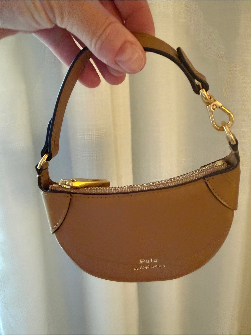 Polo by Ralph Lauren Tan Crescent Leather Mini Wristlet never used